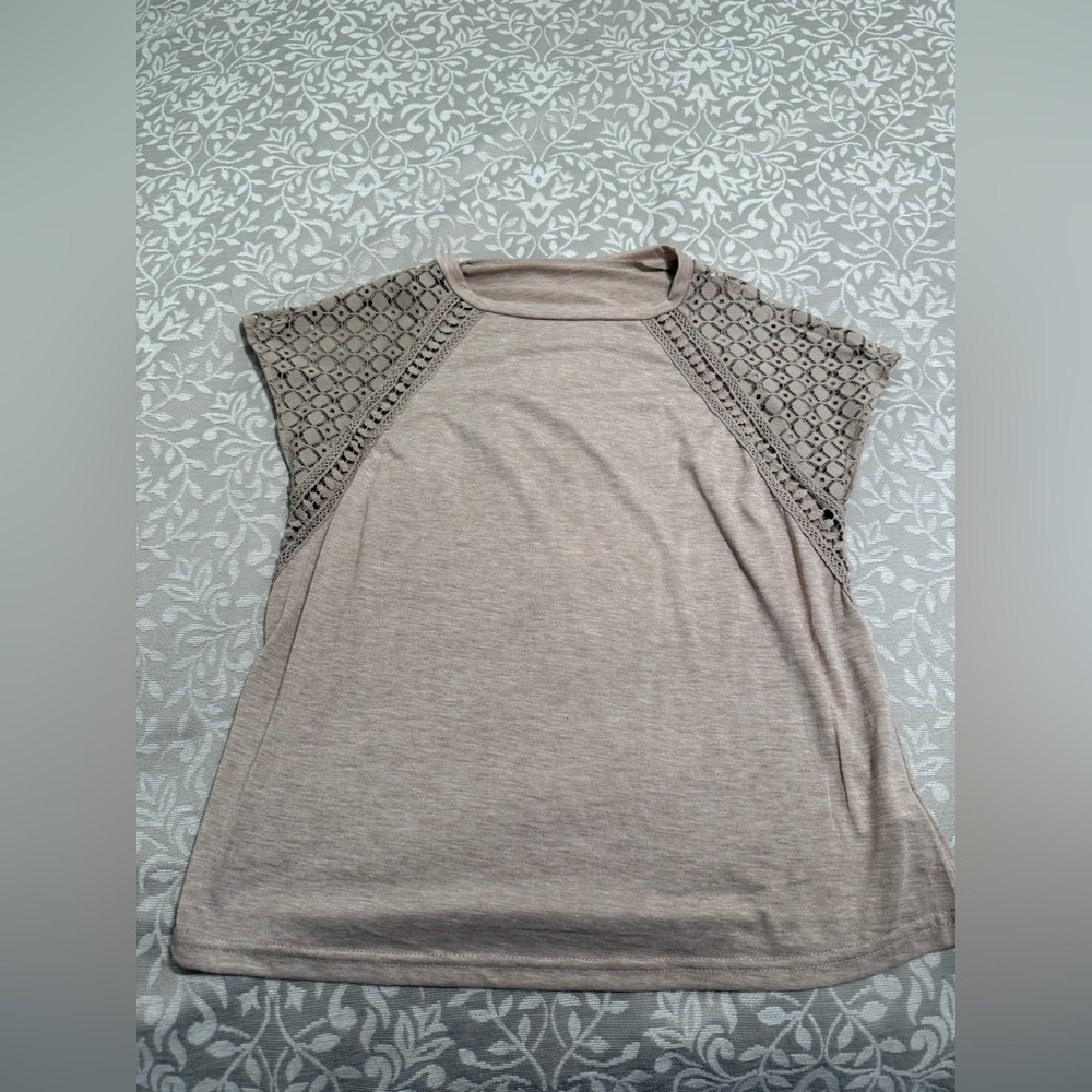Elegant Beige Lace Sleeve Top